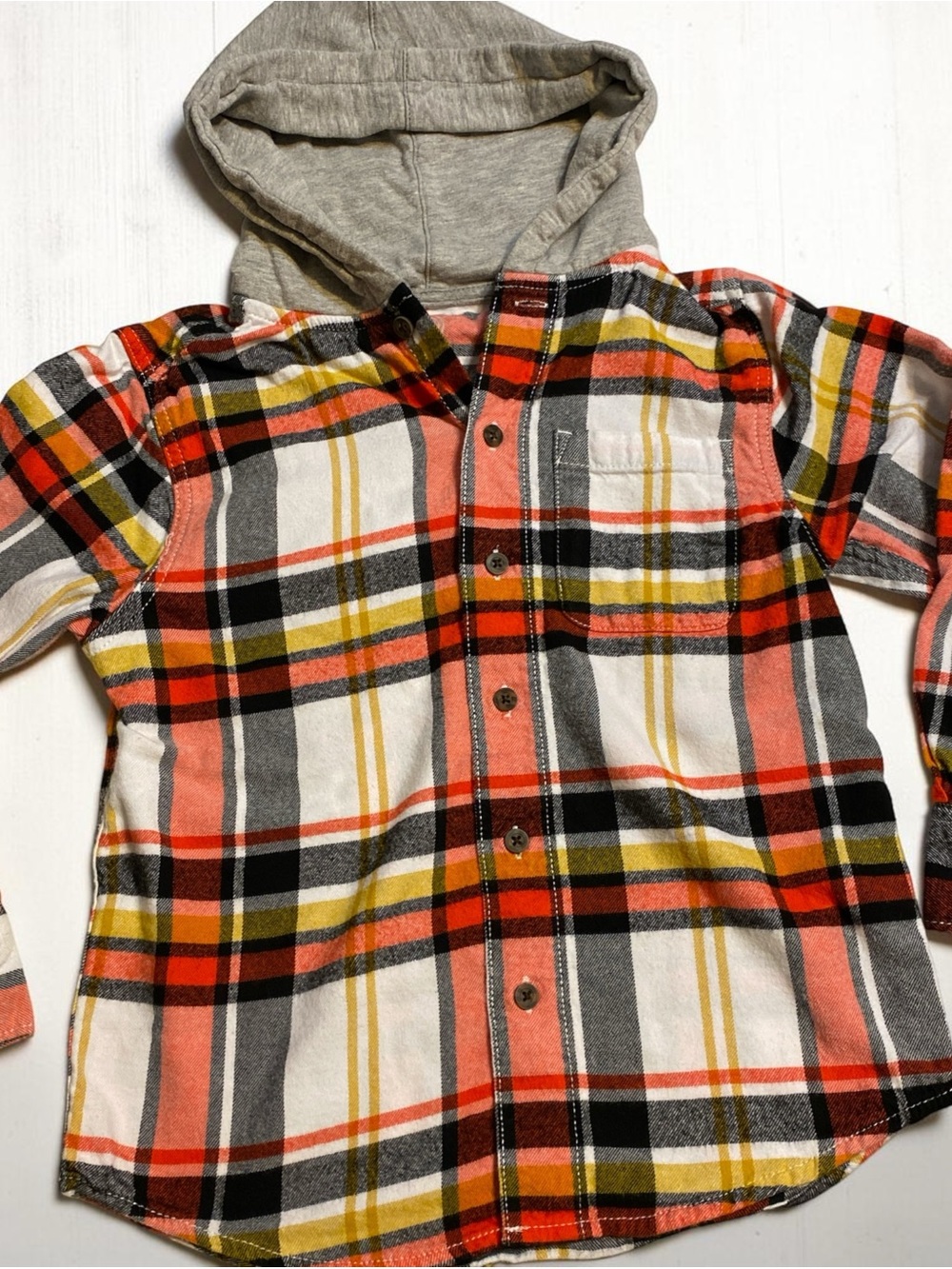 Kids Plaid Hooded Button-Up Flannel Shirt - Fall Multicolors boys size 8 - Picture 2 of 5